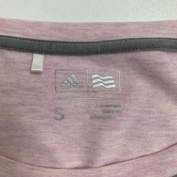 Adidas Shirt Womens S Pink Gray Colorblock Quarter Sleeve Athletic Stretch Tee - Picture 7 of 11